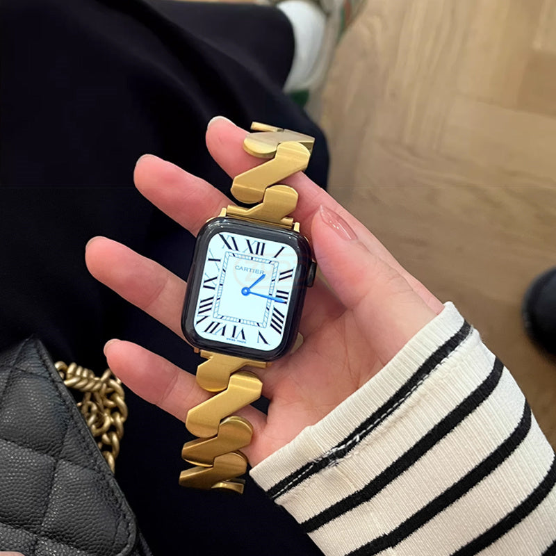 "Enhance your Apple Watch with our Stylish Wavy Matte Stainless Steel Strap - Perfect for the Modern Senior!"